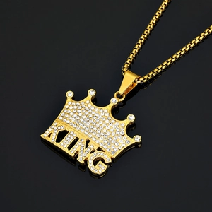 Hip Hop Gold Krone KING Anhänger Halskette mit Zirkonia für Herren und Damen
