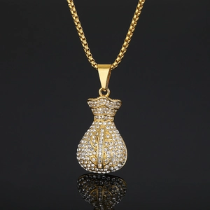 Hip Hop Geldbeutel Anhänger Halskette Edelstahl Zirkonia Dollarzeichen Schmuck Für Herren Damen Trendige Accessoires