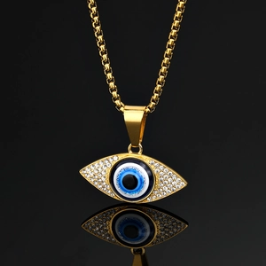 Colgante de Acero Inoxidable Mal de Ojo Sin Cadena Chapado en Oro Ojo de la Suerte Strass Amuleto Joyería Mujer Colgante