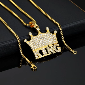 Hip-Hop-Halskette mit goldenem Kronen-KING-Anhänger und glänzenden Strasssteinen