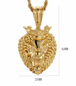 Hip Hop Goldener Löwenkopf Anhänger mit Krone und gedrehter Kette Halskette für Herren