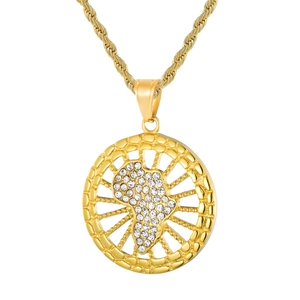 Hip Hop Africa Map Pendant Only Without Chain Gold Plated Stainless Steel Hollow Round Iced Out Cubic Zirconia Jewelry