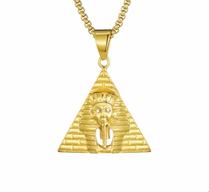 Tutankhamun Pharaoh Mask Pyramid Pendant Only Without Chain 316 Stainless Steel Gold Plated Rhinestone Eyes Hip Hop Jewelry