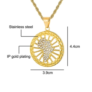 Gold plated stainless steel pendant necklace with iced out Africa map charm