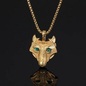 Viking Wolf Head Stainless Steel Pendant Only Without Chain Green Eyes Norse Mythology Punk Men Jewelry Gift