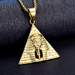 Vintage gold Egyptian pyramid pharaoh pendant necklace with sparkling stone eyes