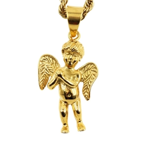 Cherub Angel Pendant Without Chain 316 Stainless Steel Gold Plated Cupid 3D Wing Praying Religious Hip Hop Streetwear Jewelry