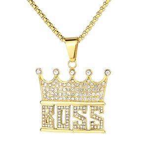 Collana con ciondolo a corona BOSS oro hip hop con strass scintillanti e catena spessa