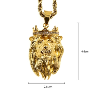 Pendentif tête de lion plaqué or hip-hop avec couronne et chaîne torsadée