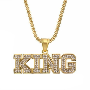 Hip Hop KING Γράμμα Μενταγιόν Αλυσίδα Ανοξείδωτο Ατσάλι 316 Χρυσό Ασημί Στρας Μενταγιόν για Άνδρες Κοσμήματα Μόδας Δώρο