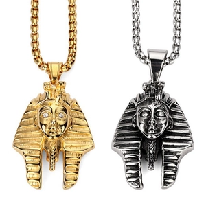 Vintage Egyptian Pharaoh Tutankhamun Head Pendant Stainless Steel Rhinestone Eyes Hip Hop Jewelry Pendant Only For Men Women