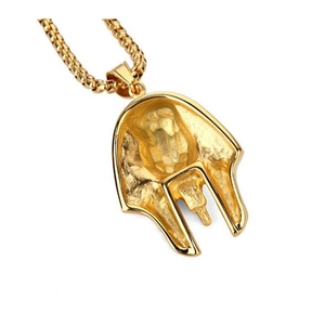 Vintage golden Spartan helmet pendant necklace with a polished finish and round bead chain