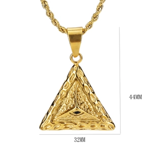 Gouden roestvrijstalen piramide hanger met alziend oog en touwketting met maat 44x32mm