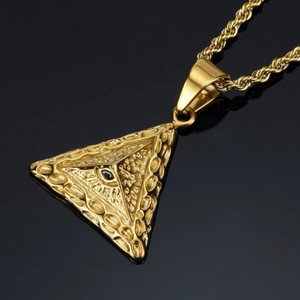 Vintage vergulde roestvrijstalen ketting met piramide hanger en het alziend oog symbool
