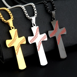 Collier Pendentif Croix avec Couture de Baseball en Acier Inoxydable Style Sportif Bijoux Religieux pour Hommes Femmes