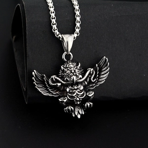 Retro Garuda Mythical Bird Titanium Steel Pendant Necklace Vintage Blackened Mythological Gothic Punk Box Chain Jewelry For Men Women