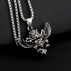 Retro stainless steel Garuda bird pendant necklace with wings and box chain