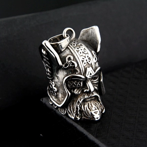 Vintage Wikinger Krieger Helm Anhänger Halskette aus Edelstahl mit antikem Silber Finish