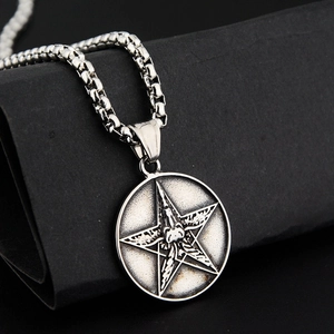 Gothic Baphomet Pentagram Pendant Necklace Stainless Steel Retro Distressed Goat Head Punk Rock Jewelry For Unisex Adults