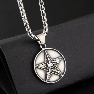 Retro punk star goat head pendant necklace with vintage black oxidized stainless steel chain