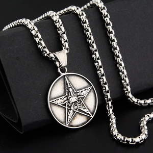 Gothic Baphomet star pendant necklace with stainless steel square box chain jewelry
