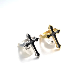 Gothic punk titanium steel cross rings for men in polished gold and silver finishes