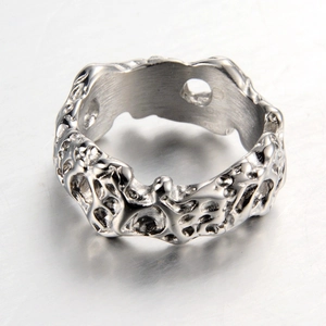 Stainless Steel Irregular Lava Ring Hip Hop Punk Gothic Style For Men Women Industrial Texture Silver Band Jewelry