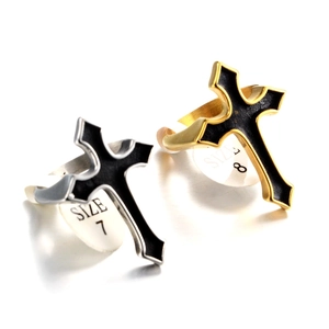 Hip hop punk style titanium steel cross rings in gold and silver finish for men