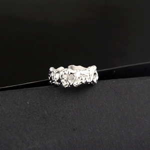 Hip hop punk style silver irregular lava texture adjustable stainless steel ring