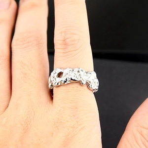 Punk silver ring with irregular lava texture for men, minimalist gothic jewelry style