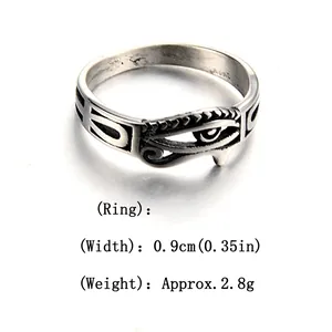 Retro punk hollow Eye of Horus stainless steel ring for men, width 0.9cm and weight 2.8g