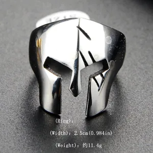 Spartan warrior helmet ring in stainless steel with 25mm width and realistic combat scars