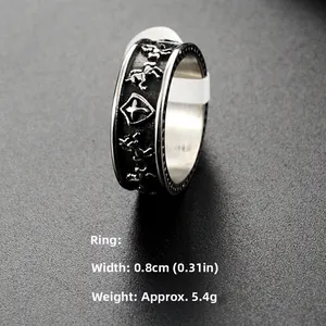 Detailed macro view of punk shield horse ring showing 0.8cm width and 5.4g weight