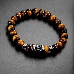Vintage Natural Stone Beaded Bracelet Titanium Steel Ethnic Skull Totem Charm Handmade Elastic Jewelry For Men Women