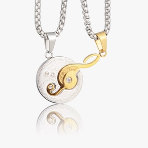 Colliers Pendentif Lune et Note de Musique en Acier Inoxydable pour Couples Avec Strass Gravé Love You Cadeau Bijoux de Mode