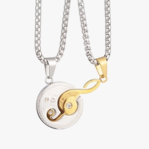 Colliers de couple notes de musique en acier or et argent avec gravure I love you