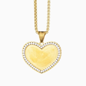 Collana con Pendente a Forma di Cuore in Acciaio Inossidabile Strass Motivo Impronta Digitale Oro Catena Unisex