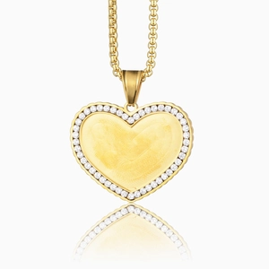 Collana a cuore personalizzata con impronta digitale in oro e bordo di zirconi lucidi