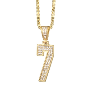 Collar con colgante número 7 de oro pulido y circonitas engastadas en cadena box