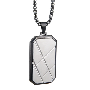 Minimalist rectangular pendant necklace for men with industrial geometric pattern engraving