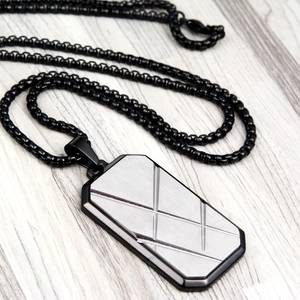 Stainless Steel Striped Rectangular Pendant Necklace For Men Women Geometric Engraving Industrial Style Fashion Neck Jewelry