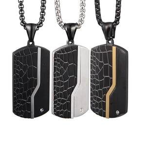 Men Stainless Steel Dog Tag Necklace Crocodile Texture Zirconia Inlaid Military Style Black Gold Plated Jewelry For Men