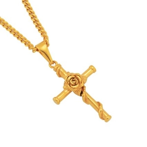 Vintage Stainless Steel Rose Cross Pendant Necklace For Men Women Hip Hop Curb Chain Gold Silver Jewelry Gift