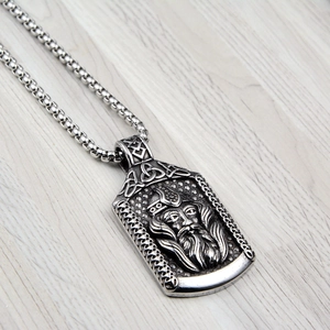 Collana con Pendente Vichingo Odino in Acciaio Inossidabile Retrò Stile Hip Hop Punk Medaglia Quadrata Rilievo Guerriero Gioielli da Uomo Regalo