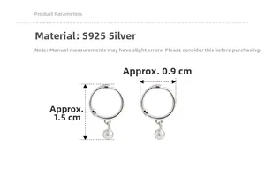 Detailed size specifications of S925 sterling silver hoop earrings with bead charm