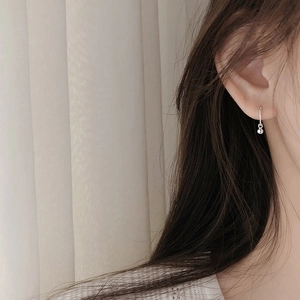 Minimalist Copper Hoop Earrings With Bead Pendant Silver Plated Elegant Daily Jewelry For Women Small Hoop Earrings