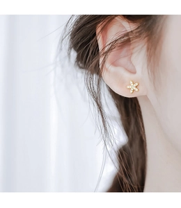 Gros plan d'une puce d'oreille en argent S925 doré en forme d'étoile avec pavé de zircons
