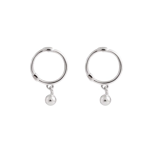 Minimalist silver bead hoop earrings for women featuring small polished metal balls