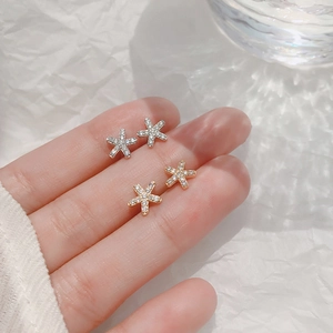 Boucles d'oreilles étoile de mer en argent S925 avec zircons, couleurs or et argent