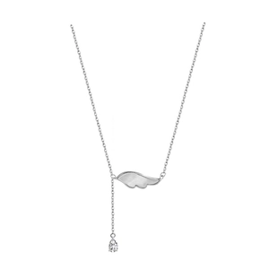 Collier élégant ailes d'ange en argent avec nacre et pendentif en zircone goutte d'eau